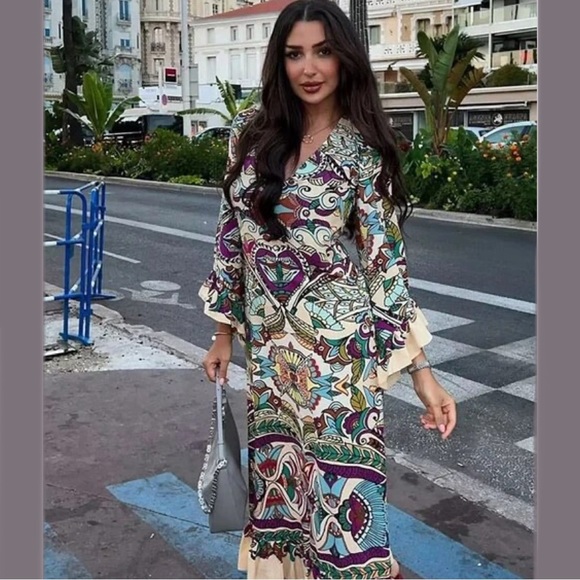 Zara Printed Midi Dress Size Medium - Picture 5 of 11